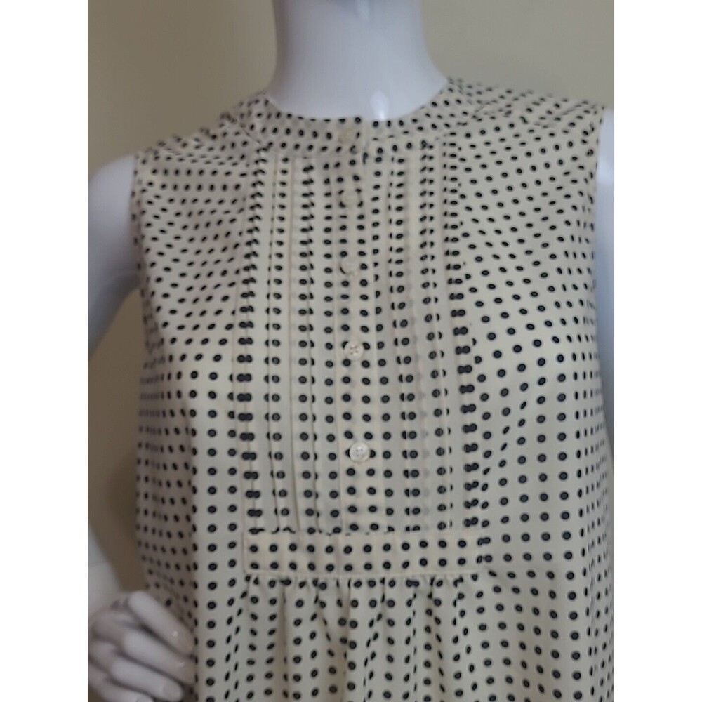 J Crew Cream Black Polka Dot Semi Sheer Sleeveless Blouse 1/4 Button Up Size 4 - Picture 3 of 9